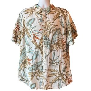 Margaritaville Tropical Palm Print Short Sleeve Button Up Shirt Mens XL NEW